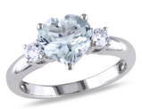 Light Aquamarine Heart Ring 2.00 Carat (ctw) with Created White Sapphire in Sterling Silver