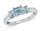 Three Stone Aquamarine 9/10 Carat (ctw) Ring with Diamonds in 10K White Gold