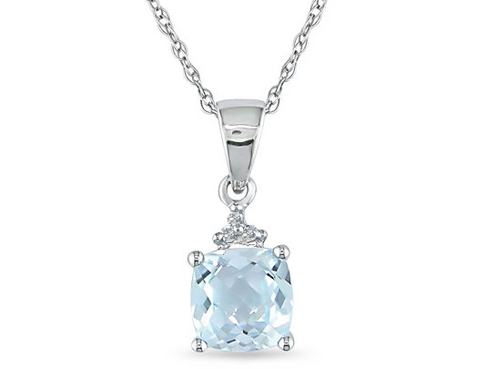 4/5 Carat (ctw) Aquamarine Solitaire Pendant Necklace in 10K White Gold with Chain