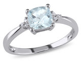 4/5 Carat (ctw) Light Aquamarine Ring with Diamonds in 10K White Gold