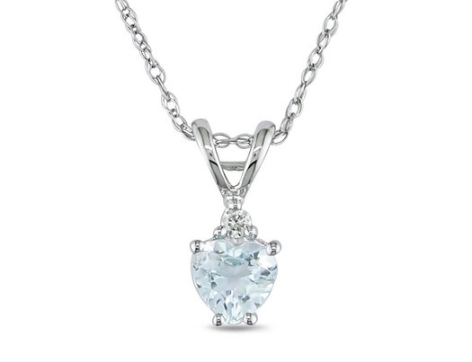1/3 Carat (ctw) Aquamarine Heart Pendant in 10K White Gold with Chain