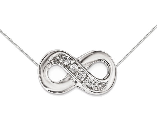 Sterling Silver Infinity Charm Pendant Necklace with Cubic Zirconia (CZ) and chain
