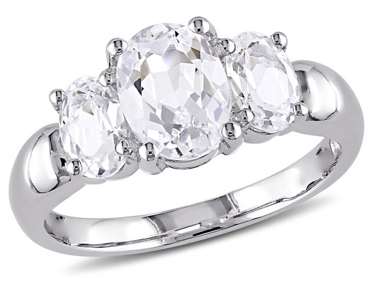 3-Stone Oval Created White Sapphire 3 1/2 Carat (ctw) Ring in Sterling Silver