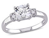 1.25 Carat (ctw) Cushion-Cut Lab-Created White Sapphire Ring with Accent Diamonds in Sterling Silver