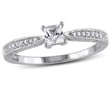 Lab-Created White Sapphire 1/4 Carat (ctw) Princess Cut Engagement Ring with Diamonds in Sterling Silver