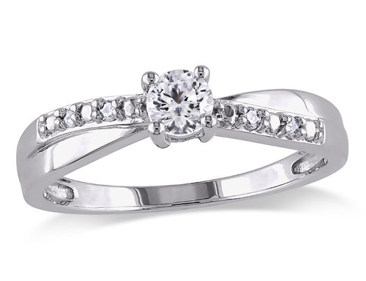 1/3 Carat (ctw) Lab-Created White Sapphire Ring with Diamonds in Sterling Silver