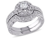 1/3 Carat (ctw) Lab-Created White Sapphire Bridal Engagement Ring and Wedding Band Set with Diamonds in Sterling Silver