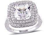 7.10 Carat (ctw) Cushion-Cut Lab-Created White Sapphire Double Halo Engagement Ring in Sterling Silver
