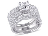 4 1/5 Carat (ctw) Lab-Created White Sapphire Bridal Engagement Ring & Wedding Band Set In Sterling Silver