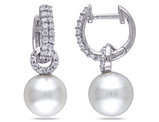White Freshwater Cultured Pearl  8-8.5mm Earrings with Synthetic Cubic Zirconia In Sterling Silver