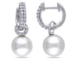 White Freshwater Cultured Pearl 8-8.5mm Earrings with Synthetic Cubic Zirconia In Sterling Silver