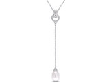 White Freshwater Cultured Pearl 8-8.5mm and White Topaz 1/5 Carat (ctw) Drop Pendant Necklace Sterling Silver