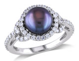 Black Freshwater Cultured Pearl 8.5-9mm and Cubic Ring In Sterling Silver