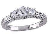 Three Stone Diamond Engagement Ring 1.0 Carat (ctw G-H, I2-I3) in 14K White Gold