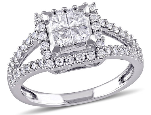 1.00 Carat (ctw G-H, I2-I3) Princess Cut Diamond Engagement Ring in 14K White Gold