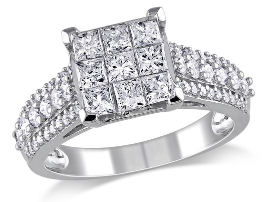 1 1/2 Carat (ctw G-H, I2-I3) Princess-Cut Diamond Engagement Ring in 10K White Gold
