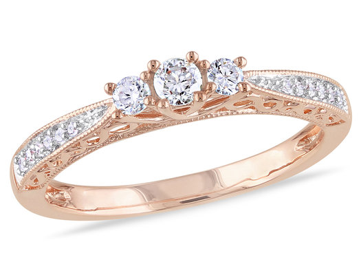 1/4 Carat (ctw) Three-Stone Diamond Ring 10K Rose Pink Gold