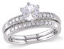 Created White Sapphire 1.0 Carat (ctw) with Diamond 1/3 Carat (ctw) Bridal Wedding Set Engagement Ring 10K White Gold