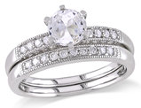 1.00 Carat (ctw) Lab-Created White Sapphire with Diamonds 1/3 Carat (ctw) Bridal Wedding Engagement Ring Set 10K White Gold