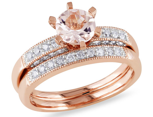 4/5 Carat (ctw) Morganite Bridal Wedding Engagement Ring Set with Diamond 1/3 Carat (ctw)  10K Pink Gold