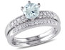 Aquamarine 3/4 Carat (ctw) with Diamond 1/3 Carat (ctw) Bridal Wedding Set Engagement Ring 10K White Gold