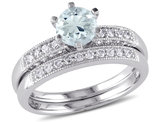 3/4 Carat (ctw) Light Aquamarine with Diamond 1/3 Carat (ctw) Bridal Wedding Set Engagement Ring 10K White Gold