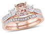 Morganite and White Sapphire 1 1/7 Carat (ctw) with Diamond Bridal Wedding Set Engagement Ring in 10K Pink Gold