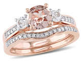 4/5 Carat (ctw) Morganite and Lab-Created White Sapphire with Diamond Bridal Wedding Set Engagement Ring in 10K Pink Gold