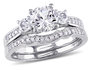 Lab-Created White Sapphire 1 1/3 Carat (ctw) with Diamond Bridal Wedding Set Engagement Ring in 10K White Gold