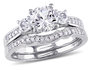 Created White Sapphire 1 1/3 Carat (ctw) with Diamond Bridal Wedding Set Engagement Ring in 10K White Gold