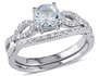 Aquamarine 3/4 Carat (ctw) Engagement Ring and Bridal Wedding Set with Diamond, 10K White Gold