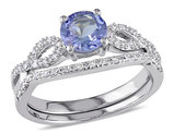 1.00 Carat (ctw) Tanzanite Engagement Ring & Wedding Band in 10K White Gold with Diamonds