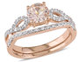 Morganite 4/5 Carat (ctw) with Diamond Engagement Rings Bridal Wedding Set Ring 10K Pink Gold