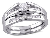 1/2 Carat (ctw H-I, I2-I3) Princess Cut Diamond Engagement Ring & Wedding Band Set in 10K White Gold