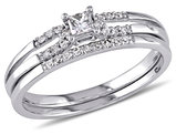 Princess Cut Diamond Engagement Ring & Wedding Band Set 1/5 Carat (ctw) in 10K White Gold