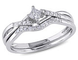 Princess Cut 1/5 Carat (ctw) Diamond Engagement Ring & Wedding Band Set in 10K White Gold