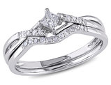 1/5 Carat (ctw) Princess Cut Diamond Engagement Ring & Wedding Band Set in 10K White Gold