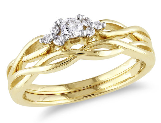 Diamond Engagement Ring & Wedding Band Set 1/6 Carat (ctw Color H-I Clarity I2-I3) in 10K Yellow Gold