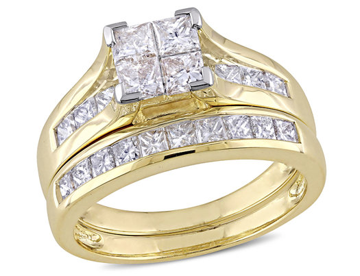 Princess Cut Diamond Engagement Ring & Wedding Band 2.0 Carat (ctw Color H-I Clarity I2-I3) 14K Yellow Gold