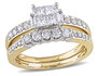 Princess Cut Diamond Engagement Ring & Wedding Band Set 1.0 Carat (ctw) in 14K White & Yellow Gold
