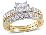 Princess Cut Diamond Engagement Ring & Wedding Band Set 1.0 Carat (ctw Color H-I Clarity I2-I3 ) in 14K White & Yellow Gold