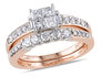 Princess Cut 1.0 Carat (ctw)Diamond Engagement Ring & Band Bridal Wedding Set  in 14K White & Pink Gold
