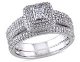 1/2 Carat (ctw) Diamond Engagement Ring & Wedding Band Bridal Wedding Set in 14K White Gold