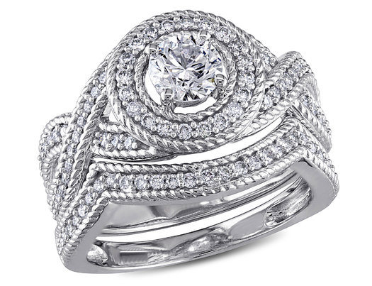 1.00 Carat (ctw H-I, I2-I3) Diamond Engagement Ring & Wedding Band Set 14K White Gold
