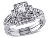 2/5 Carat (ctw) Diamond Engagement Ring & Wedding Band Set 10K White Gold