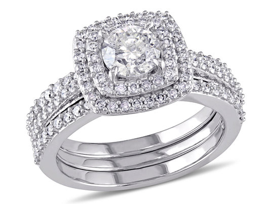 1.50 Carat (ctw H-I, I2-I3) Diamond Engagement Ring and Wedding Band Set in 10K White Gold