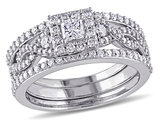 1.00 Carat (ctw H-I, I2-I3) Princess Cut Diamond Engagement Ring & Wedding Band Bridal Wedding Set in 10K White Gold