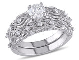 Diamond Engagement Ring & Wedding Band Set 1.25 Carat (ctw) in 10K White Gold