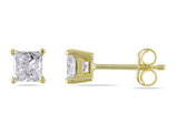 3/4 Carat (ctw I1-I2 , H-I) Princess Cut Diamond Solitaire Stud Earrings in 14K Yellow Gold