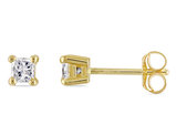 Princess Cut Diamond Solitaire Stud Earrings 1/3 Carat (ctw Color I-J Clarity I2-I3) in 14K Yellow Gold